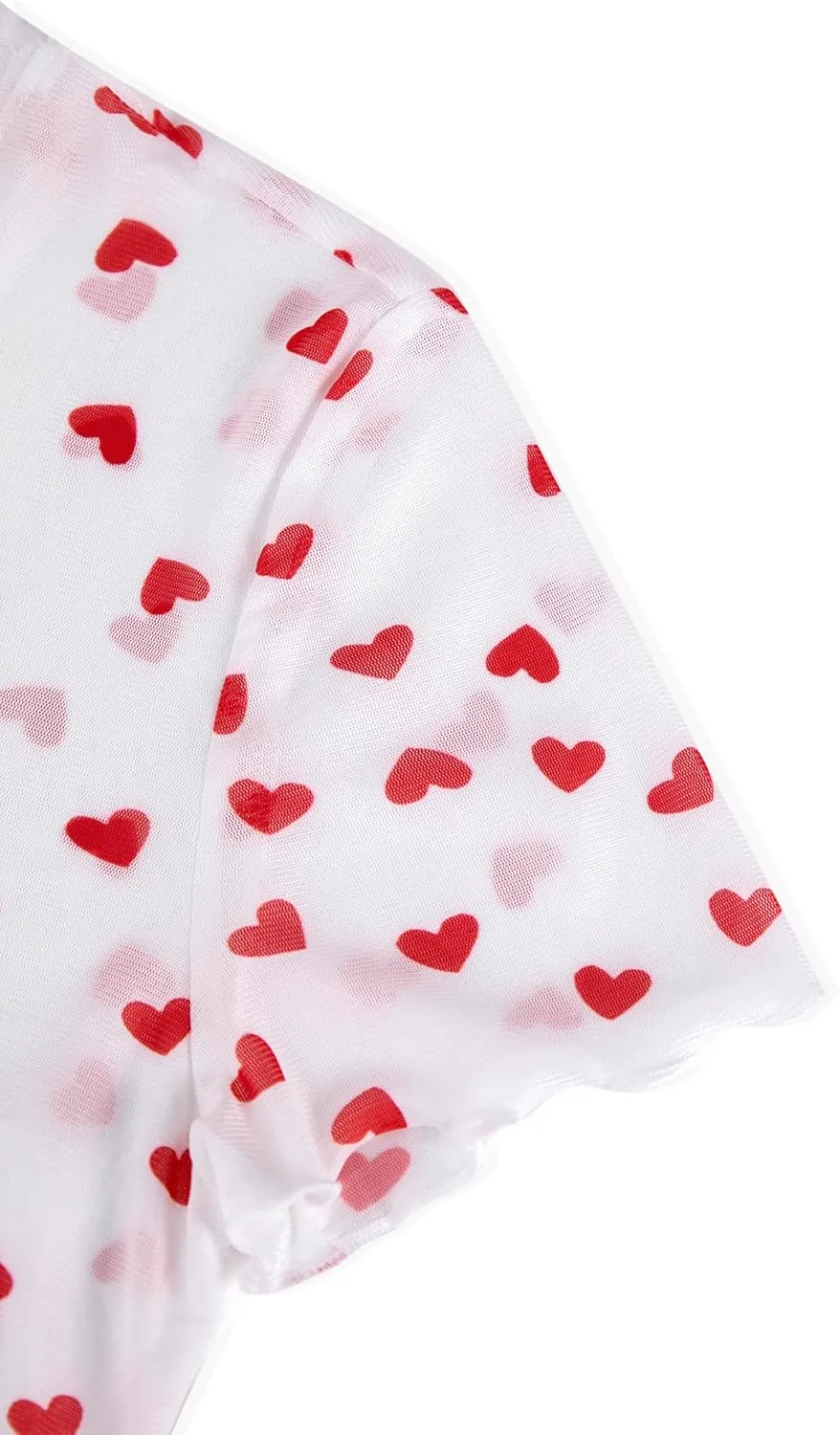 Avanova Women Heart Print Sheer Mesh Crop Top See Through Short Sleeve Sexy Shirt