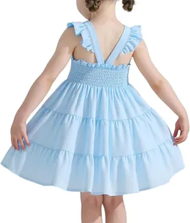 Baby Girls Tiered Dress Flutter Sleeve Twirly Unicorn Sundress Kids Cute Outfits Toddler Summer Dresses 2-8 Years Old
