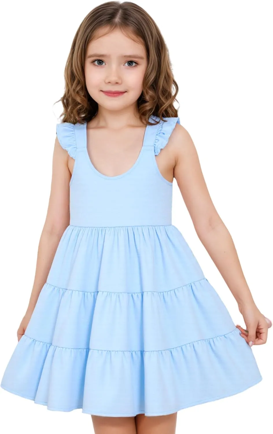 Baby Girls Tiered Dress Flutter Sleeve Twirly Unicorn Sundress Kids Cute Outfits Toddler Summer Dresses 2-8 Years Old