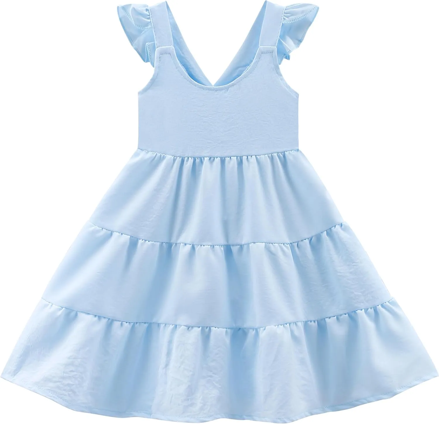 Baby Girls Tiered Dress Flutter Sleeve Twirly Unicorn Sundress Kids Cute Outfits Toddler Summer Dresses 2-8 Years Old