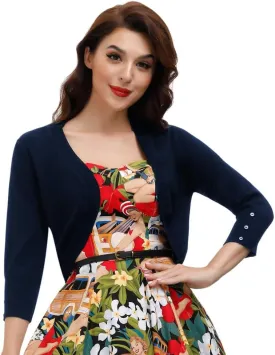 Belle Poque Womens 3/4 Sleeve Bolero Shrug Open Front Knit Cropped Cardigan