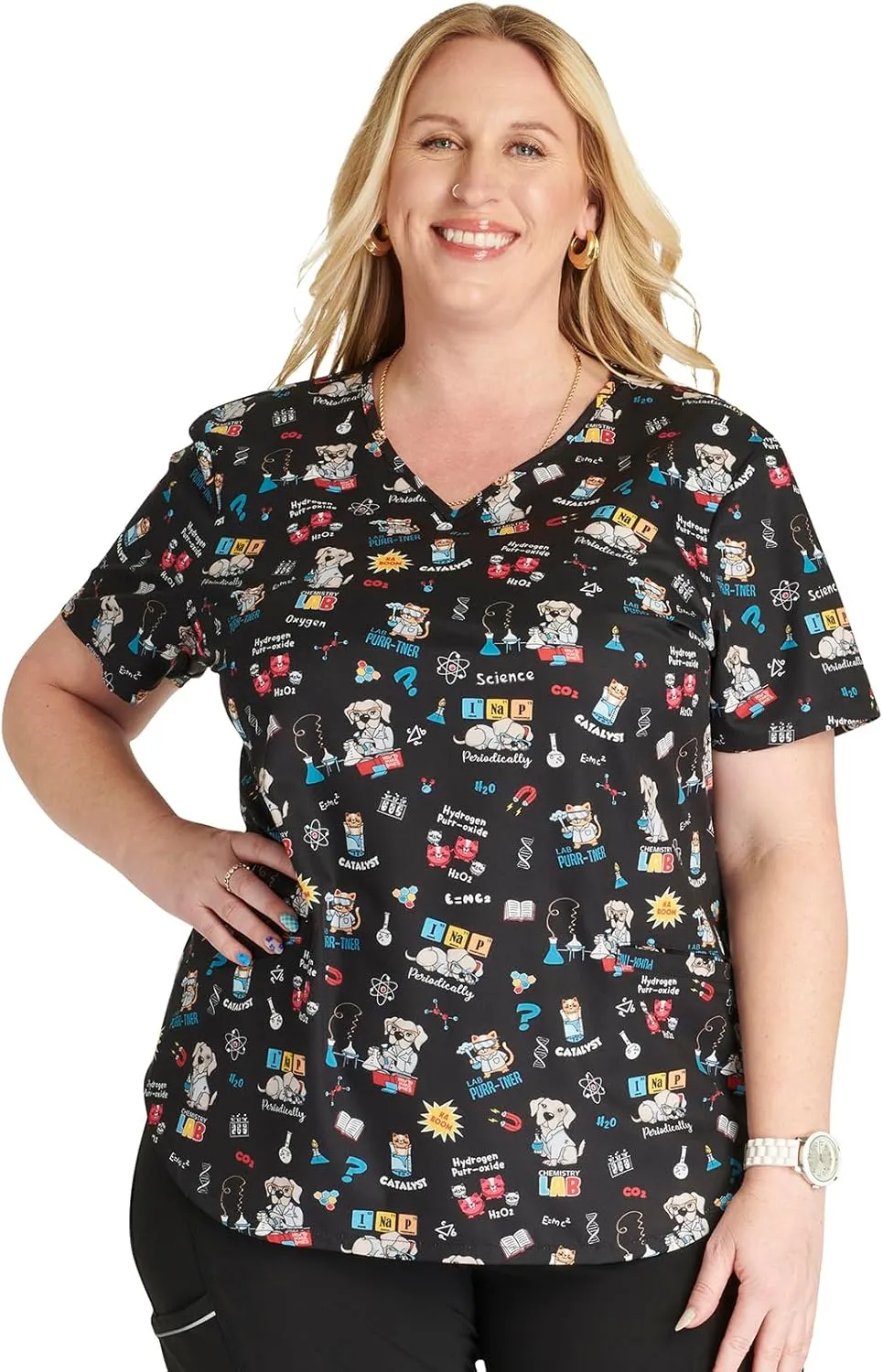 Cherokee Prints Women Scrubs Top V-Neck Print CK637