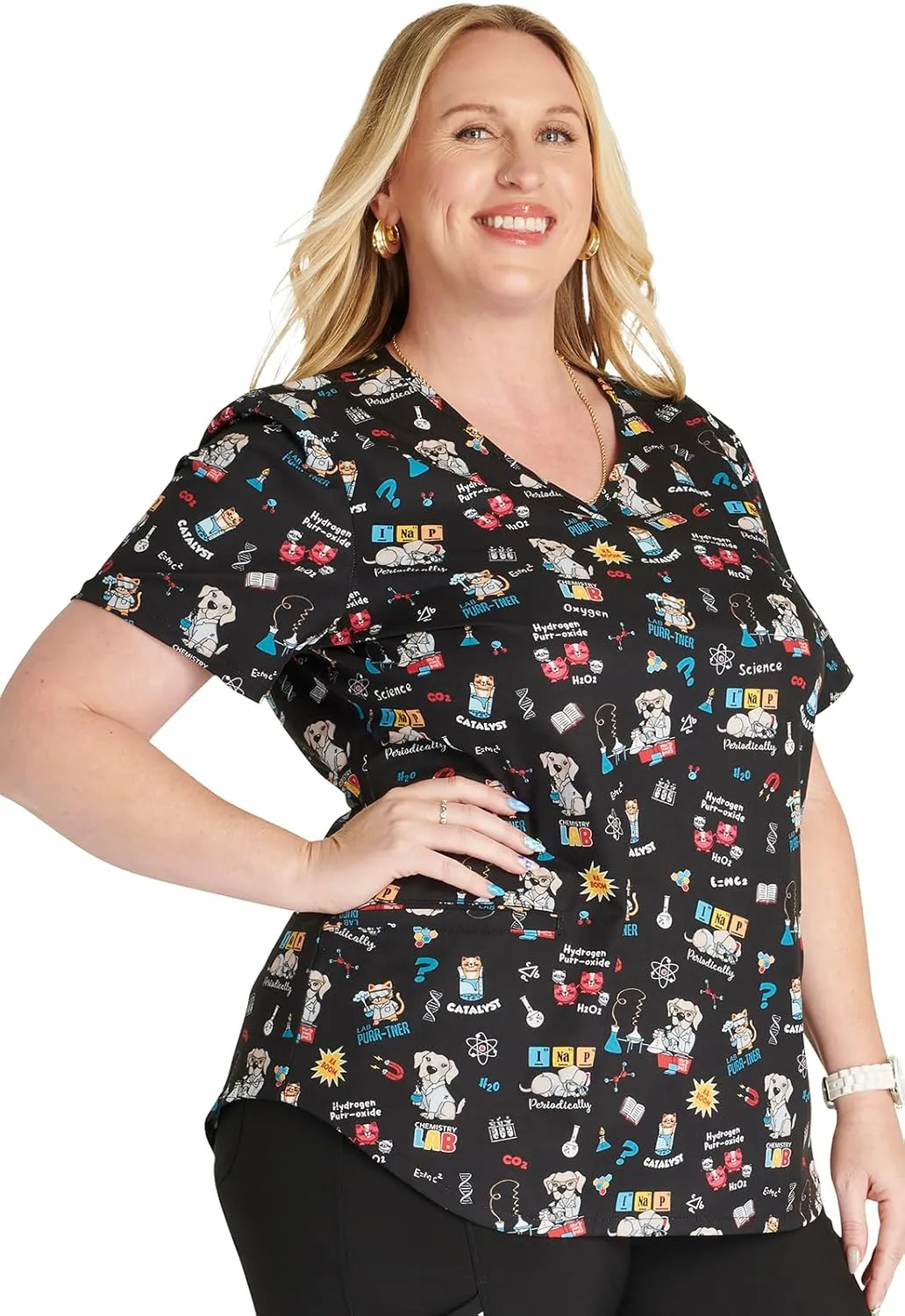 Cherokee Prints Women Scrubs Top V-Neck Print CK637