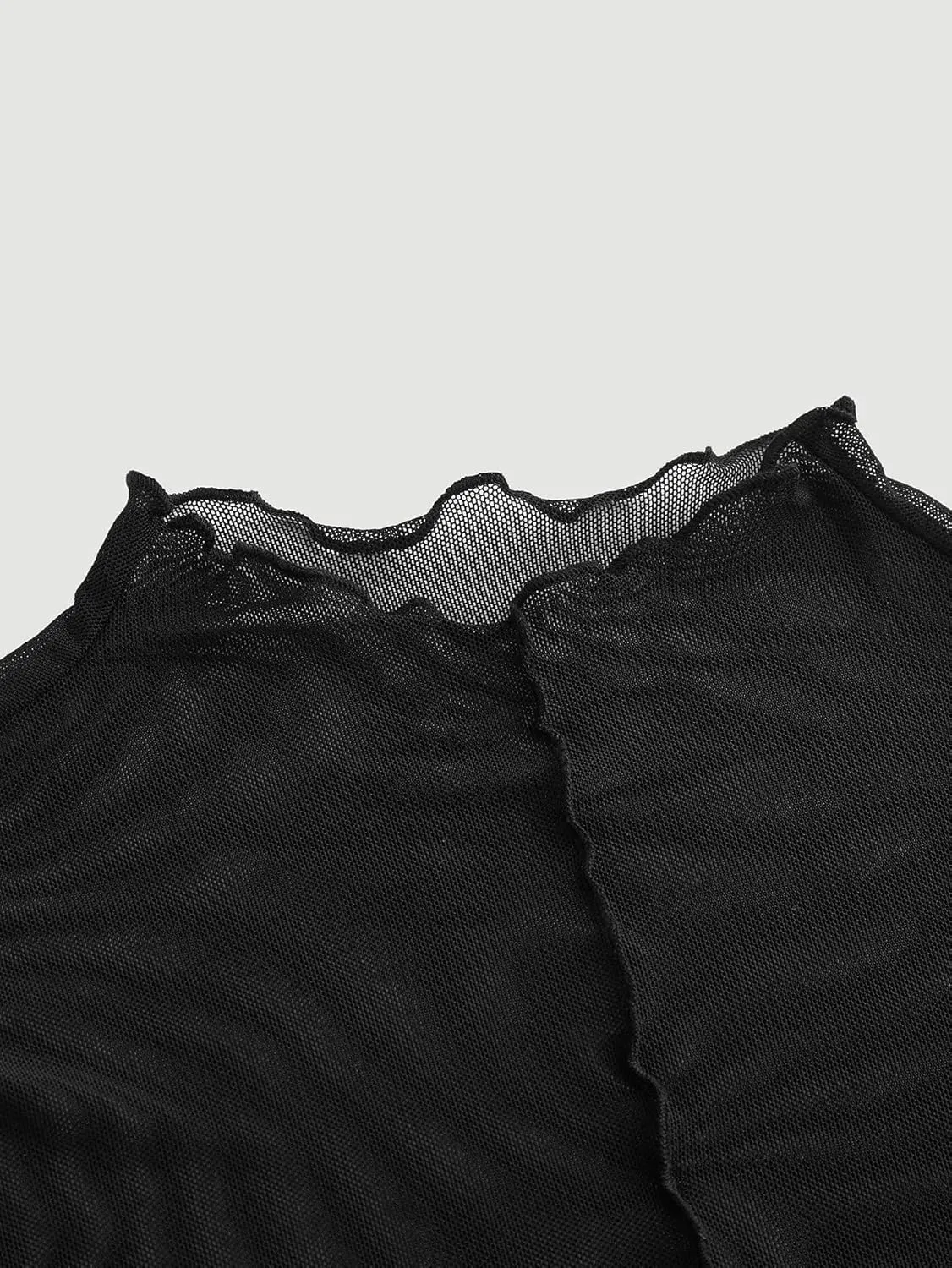 Floerns Women's Long Sleeves Mesh Sheer Mock Neck Crop Tops Tee