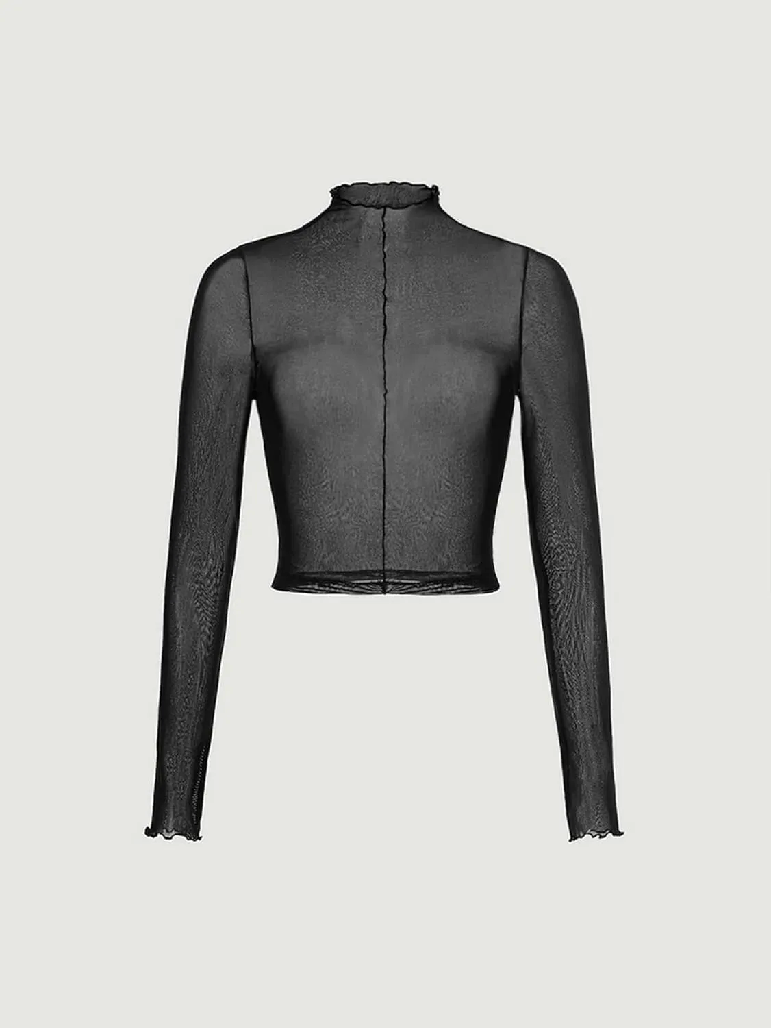 Floerns Women's Long Sleeves Mesh Sheer Mock Neck Crop Tops Tee