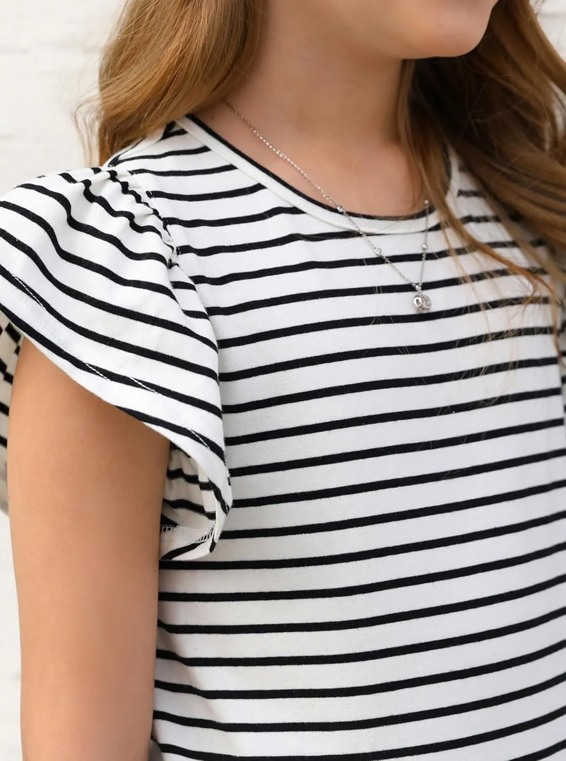 Girls' Summer Shirts Cute Tops Ruffle Sleeve Crew Neck Casual Tees