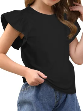 Girls' Summer Shirts Cute Tops Ruffle Sleeve Crew Neck Casual Tees
