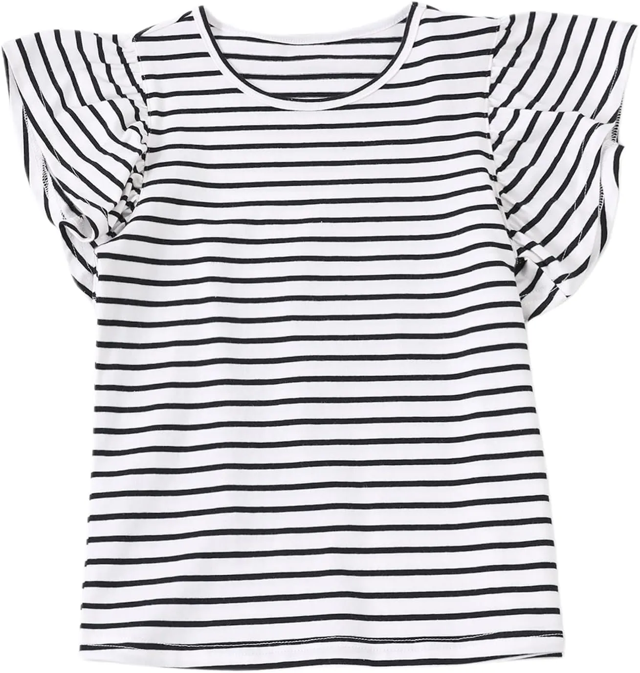 Girls' Summer Shirts Cute Tops Ruffle Sleeve Crew Neck Casual Tees
