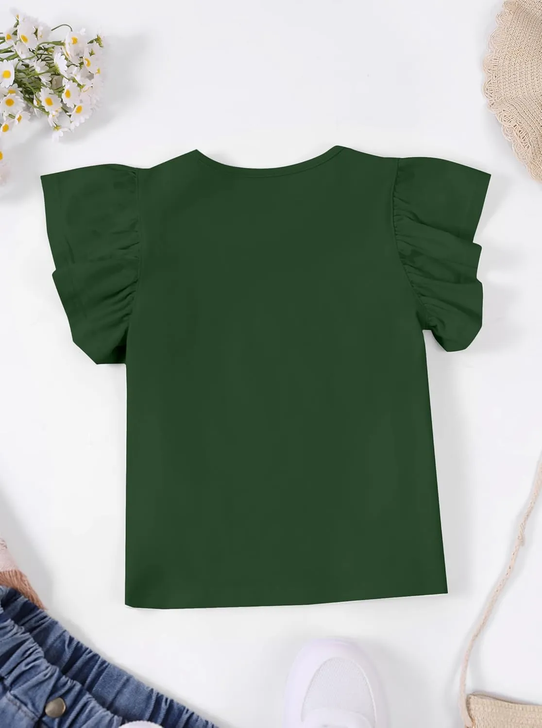 Girls' Summer Shirts Cute Tops Ruffle Sleeve Crew Neck Casual Tees