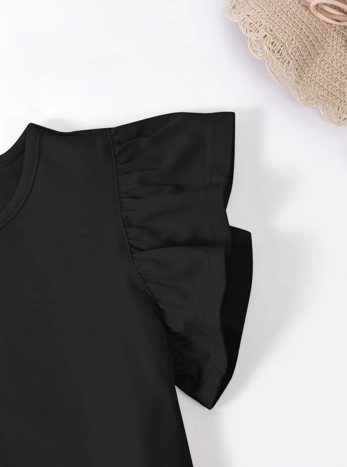 Girls' Summer Shirts Cute Tops Ruffle Sleeve Crew Neck Casual Tees