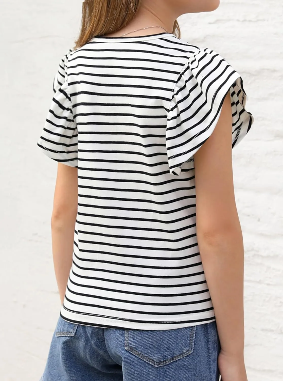 Girls' Summer Shirts Cute Tops Ruffle Sleeve Crew Neck Casual Tees