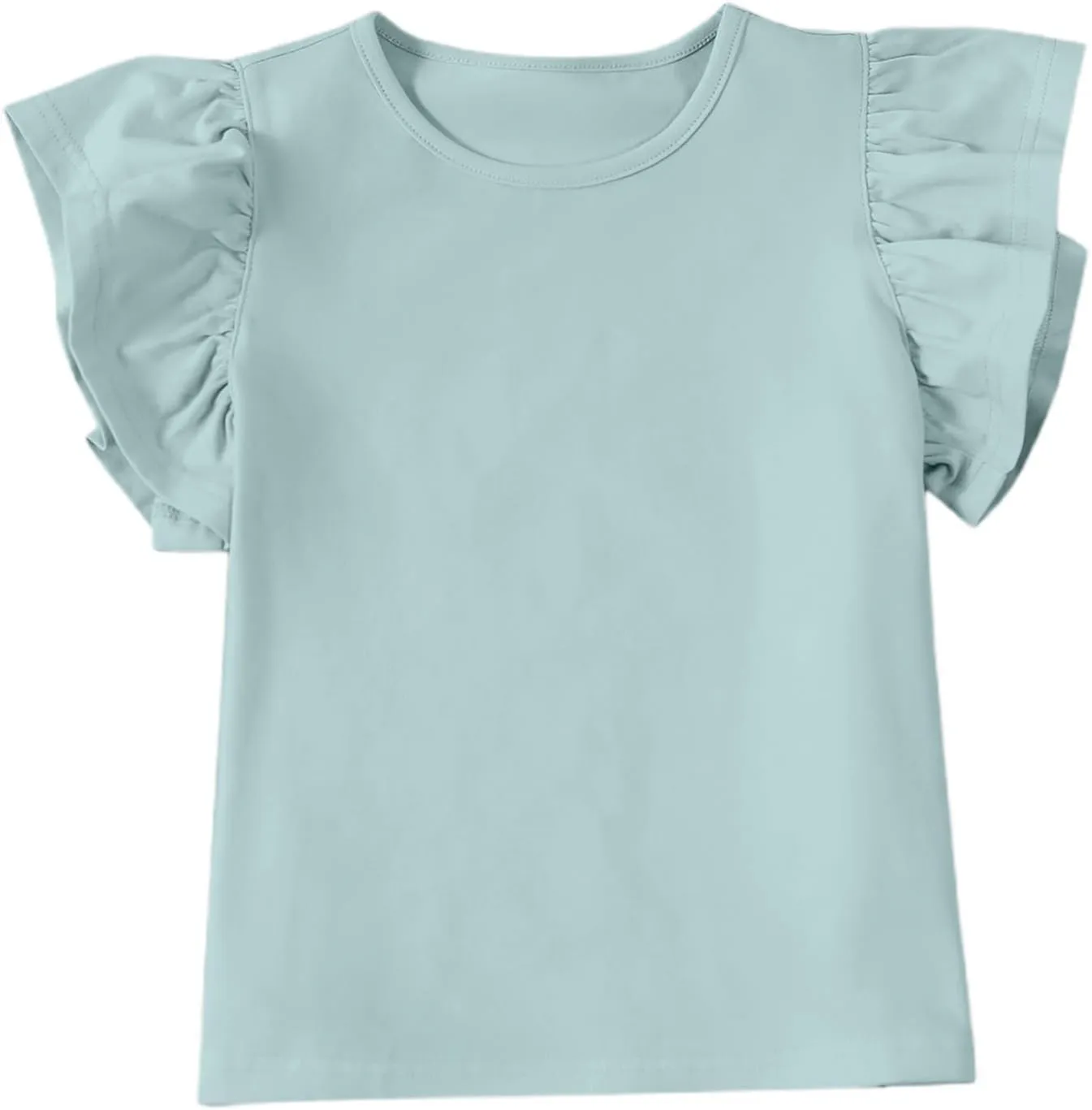 Girls' Summer Shirts Cute Tops Ruffle Sleeve Crew Neck Casual Tees