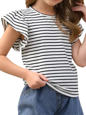 Girls' Summer Shirts Cute Tops Ruffle Sleeve Crew Neck Casual Tees