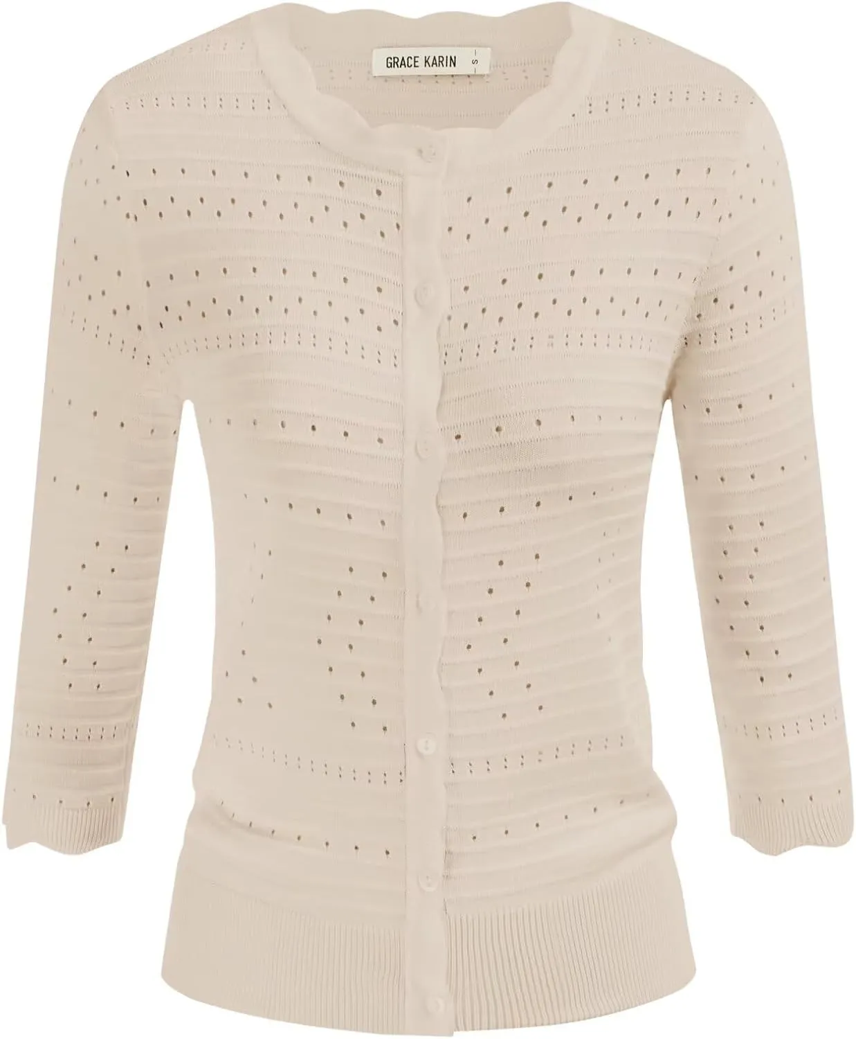 GRACE KARIN Women's 3/4 Short Sleeve Cropped Cardigan Lightweight Button up Crochet Knit Sweater Shrug for Summer Spring