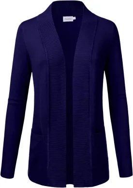 JJ Perfection Casual Open Front Knit Cardigan Long Sleeve with Side Pockets Basic Sweater Jackets for Womens with Plus Size