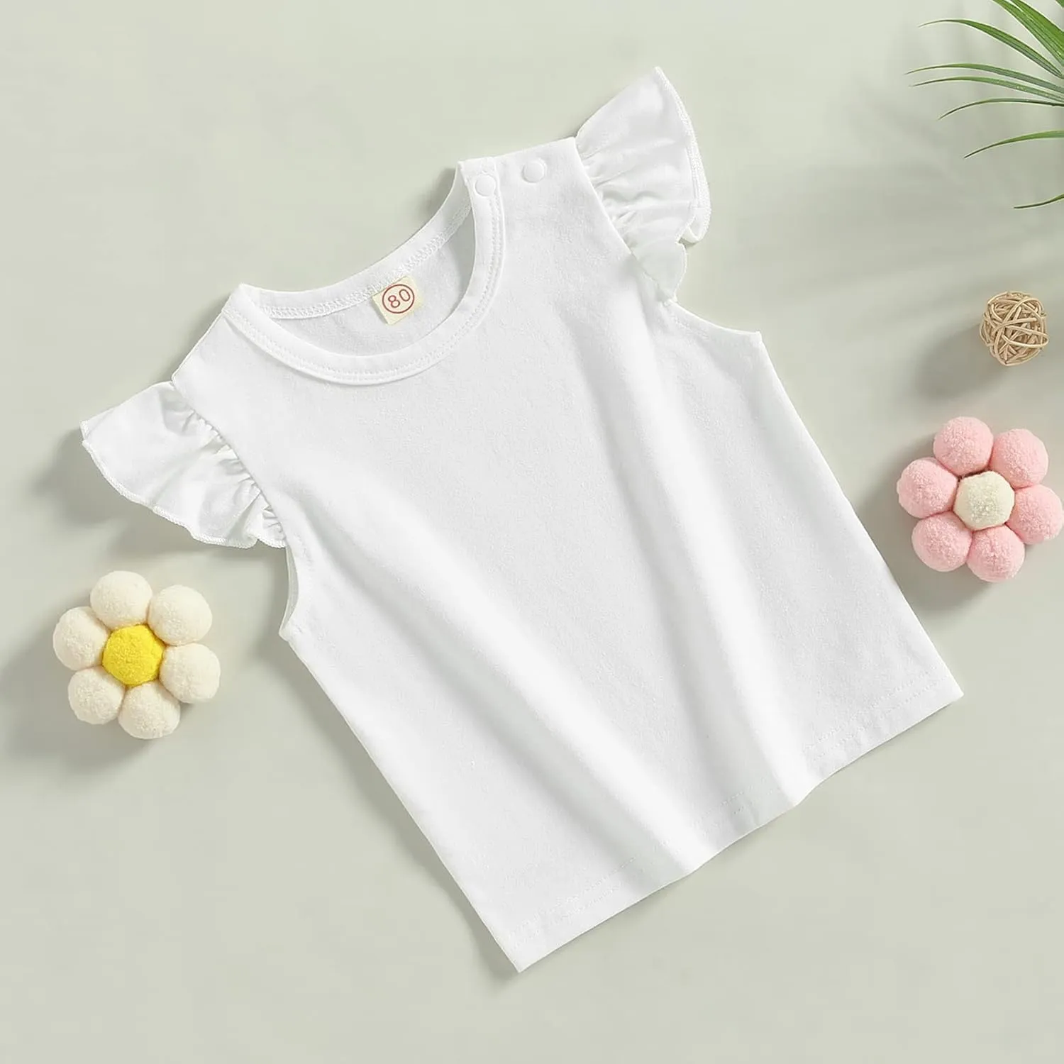 Kuriozud Toddler Baby Girl Flutter Sleeve Top Ruffle T Shirt Cotton Tee Solid Color Basic Tops Clothes