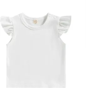 Kuriozud Toddler Baby Girl Flutter Sleeve Top Ruffle T Shirt Cotton Tee Solid Color Basic Tops Clothes
