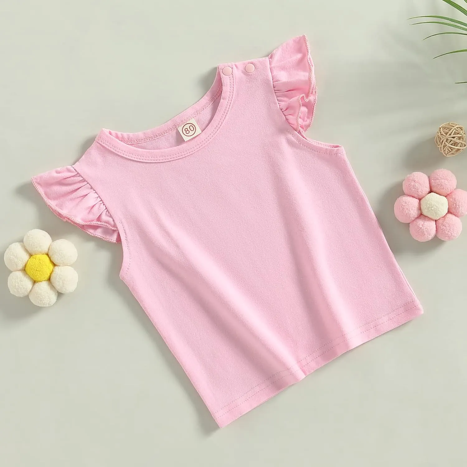 Kuriozud Toddler Baby Girl Flutter Sleeve Top Ruffle T Shirt Cotton Tee Solid Color Basic Tops Clothes