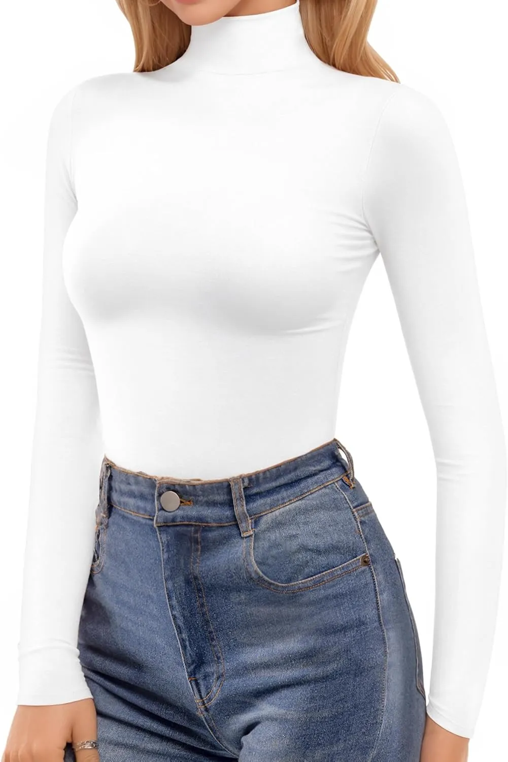 MANGOPOP Women's Turtleneck Mock Neck Shirt Double Lined Long Sleeve Short Sleeve Tops for Women Basic T Shirts Tight Tee
