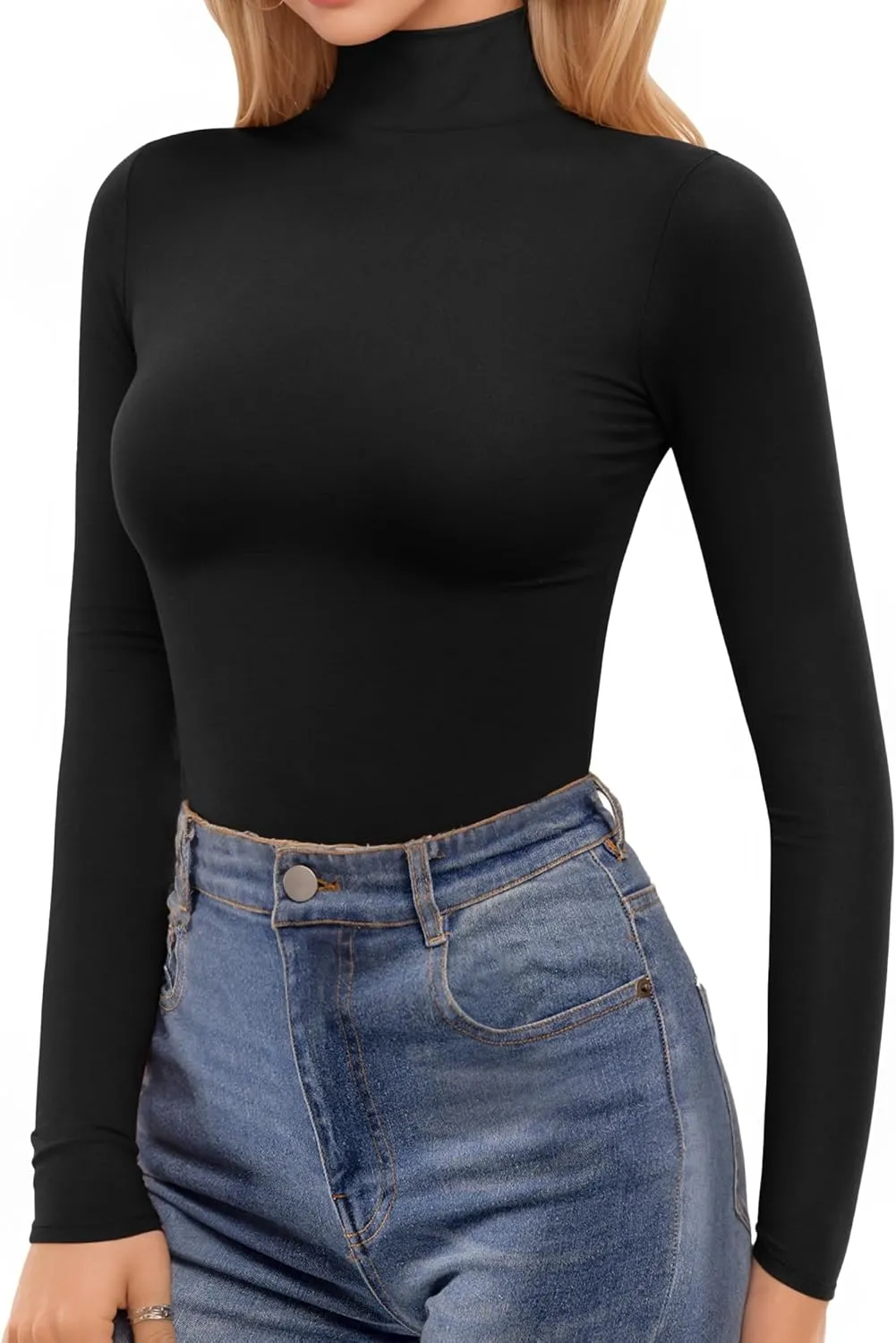 MANGOPOP Women's Turtleneck Mock Neck Shirt Double Lined Long Sleeve Short Sleeve Tops for Women Basic T Shirts Tight Tee