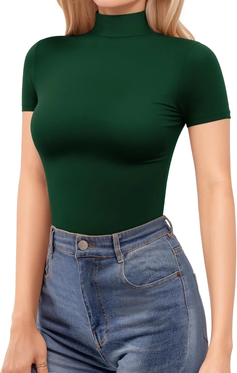 MANGOPOP Women's Turtleneck Mock Neck Shirt Double Lined Long Sleeve Short Sleeve Tops for Women Basic T Shirts Tight Tee