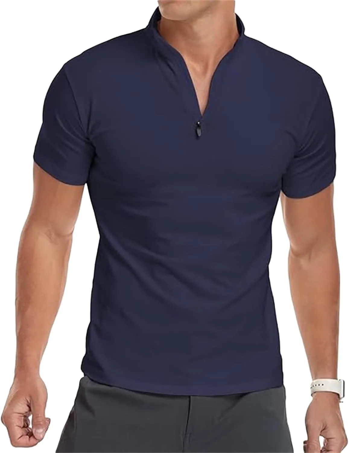 Mens Short Sleeve Polo Shirts Quarter-Zip Casual Slim Fit Mock Neck Athletic T-Shirt Zipper Henley Shirts for Men