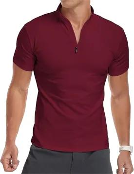 Mens Short Sleeve Polo Shirts Quarter-Zip Casual Slim Fit Mock Neck Athletic T-Shirt Zipper Henley Shirts for Men