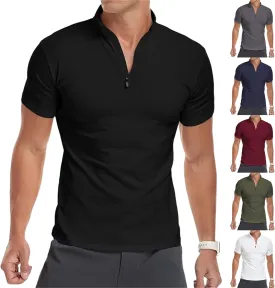Mens Short Sleeve Polo Shirts Quarter-Zip Casual Slim Fit Mock Neck Athletic T-Shirt Zipper Henley Shirts for Men
