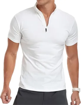 Mens Short Sleeve Polo Shirts Quarter-Zip Casual Slim Fit Mock Neck Athletic T-Shirt Zipper Henley Shirts for Men