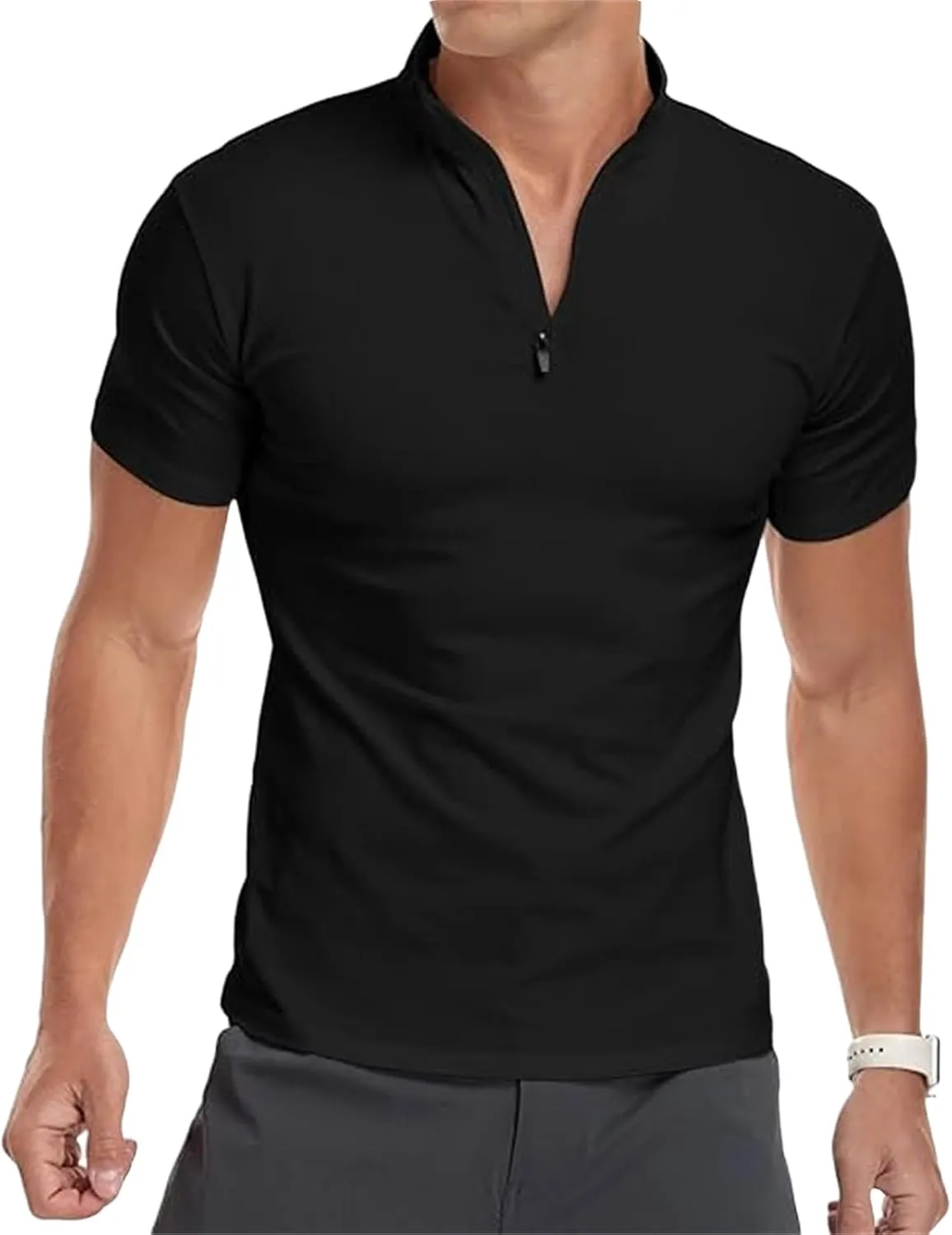 Mens Short Sleeve Polo Shirts Quarter-Zip Casual Slim Fit Mock Neck Athletic T-Shirt Zipper Henley Shirts for Men