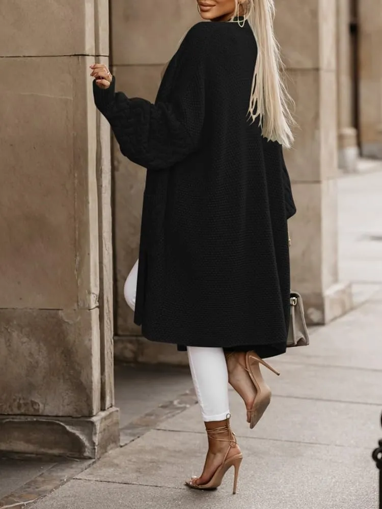 Pink Queen Oversized Long Cardigan for Women Trendy Fall Casual Open Front Long Sleeve Cable Chunky Sweater Coat Outerwear