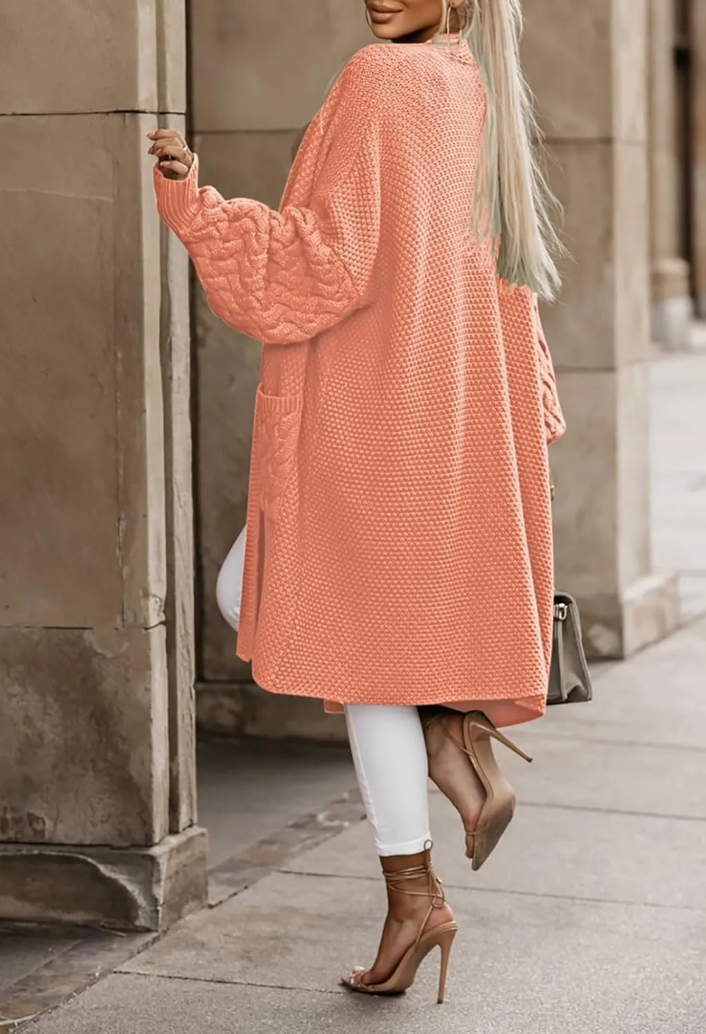 Pink Queen Oversized Long Cardigan for Women Trendy Fall Casual Open Front Long Sleeve Cable Chunky Sweater Coat Outerwear