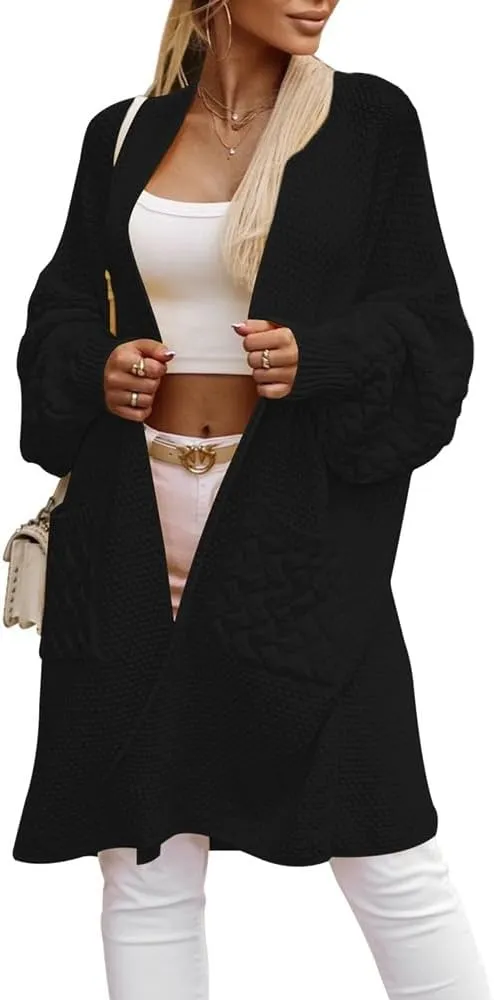 Pink Queen Oversized Long Cardigan for Women Trendy Fall Casual Open Front Long Sleeve Cable Chunky Sweater Coat Outerwear