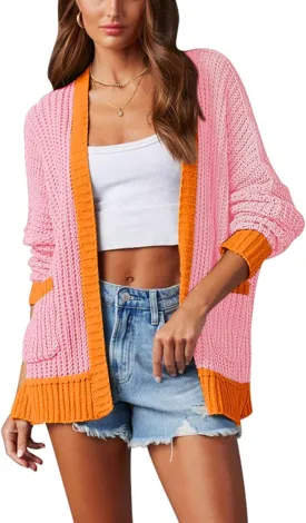 Pink Queen Women's 2024 Fall Winter Long Sleeve Cardigan Casual Open Front Oversized Knit Sweater Outerwear with Pockets