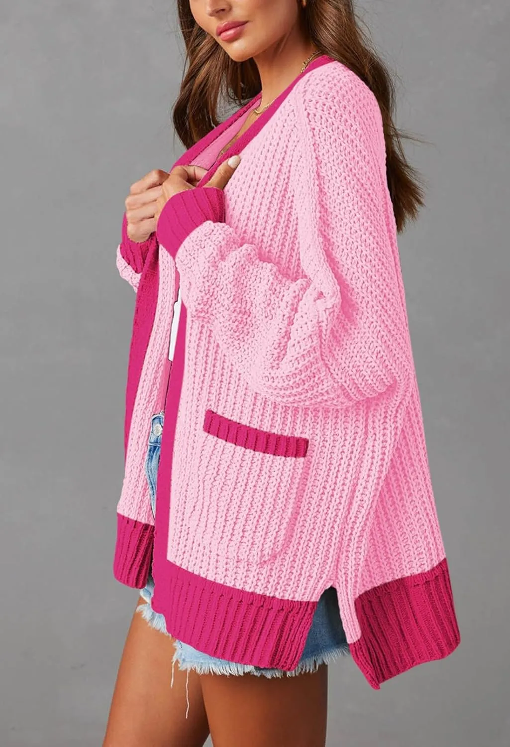 Pink Queen Women's 2024 Fall Winter Long Sleeve Cardigan Casual Open Front Oversized Knit Sweater Outerwear with Pockets