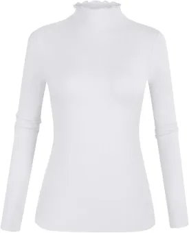POPZONE Women's Lettuce Trim Mock Neck Long Sleeve Slim Fit Ribbed Knit Tee Shirt Tops
