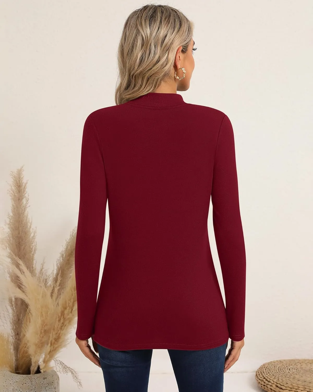 Riyiper 3 Pack Women's Mock Neck Tops, Long Sleeve Casual Shirts Slim Fitted Basic T Shirts Lightweight Base Layer Pullover