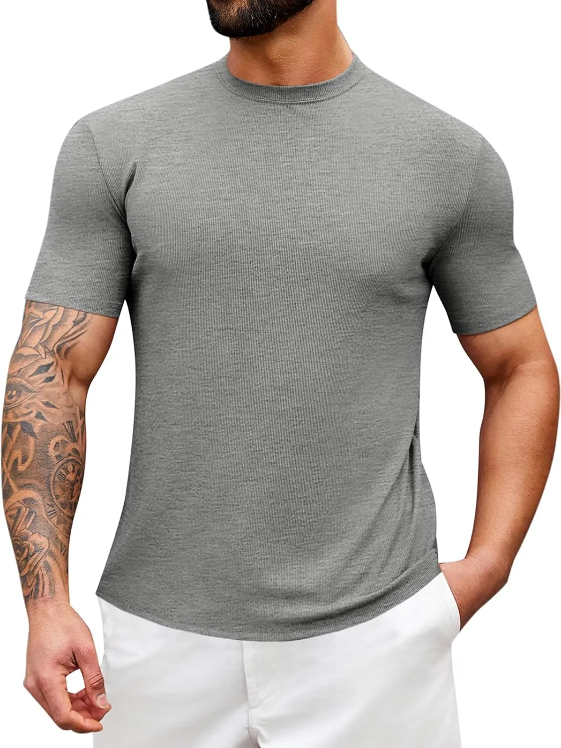 Runcati Mens Mock Turtleneck T-Shirt Causal Knit Tee Tops Short Sleeve Slim Fit Undershirts