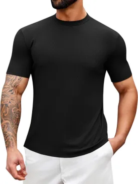 Runcati Mens Mock Turtleneck T-Shirt Causal Knit Tee Tops Short Sleeve Slim Fit Undershirts