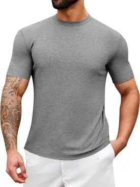 Runcati Mens Mock Turtleneck T-Shirt Causal Knit Tee Tops Short Sleeve Slim Fit Undershirts