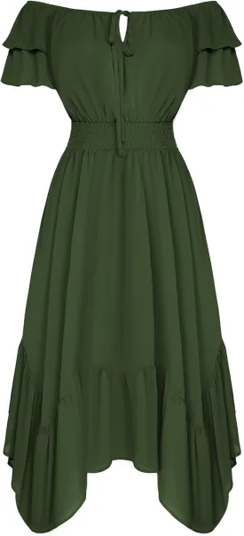Scarlet Darkness Women's Renaissance Dress Short Sleeve Smocked Waisted Ruffle Cottagecore Dress