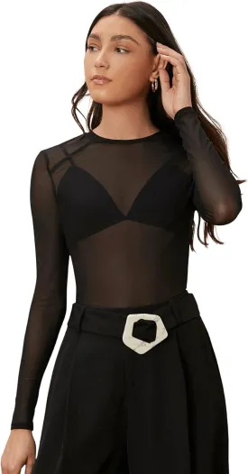 SweatyRocks Women's Long Sleeve Mock Neck Angel Print Sexy Sheer Mesh Crop Top