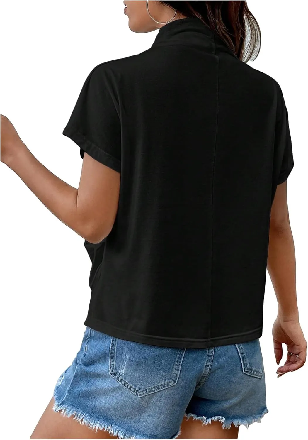SweatyRocks Women's Short Sleeve Mock Neck T Shirts Summer Loose Fit Basic Tee Tops