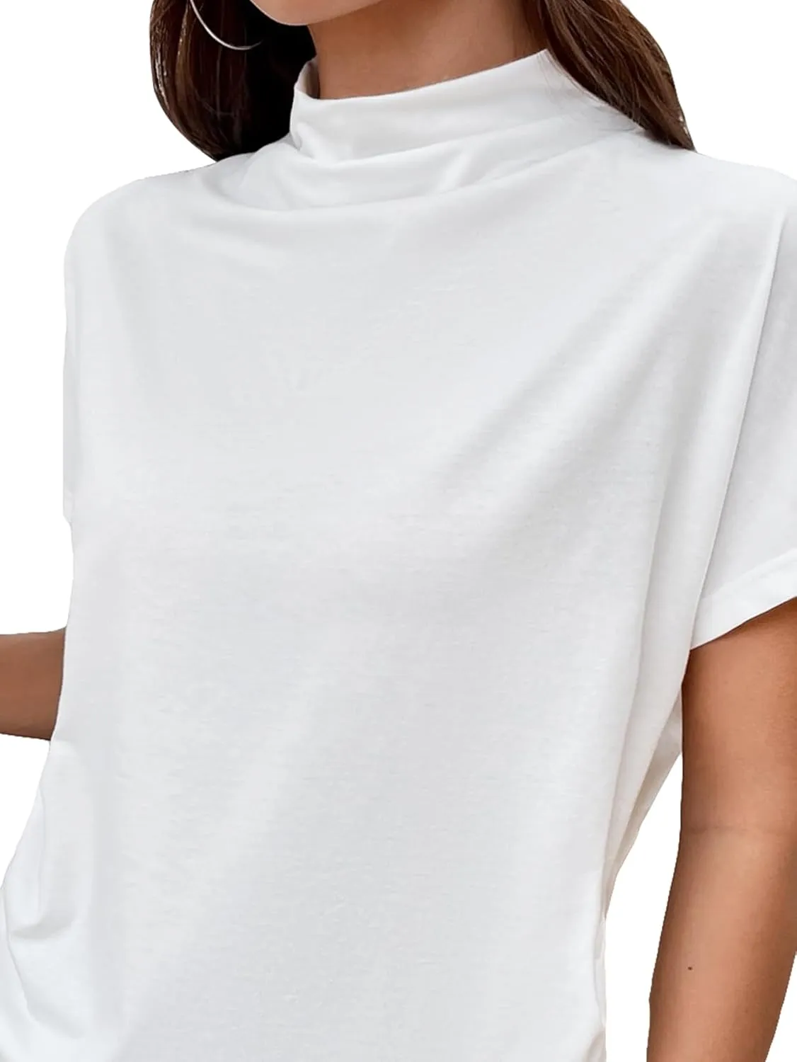 SweatyRocks Women's Short Sleeve Mock Neck T Shirts Summer Loose Fit Basic Tee Tops