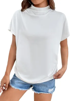 SweatyRocks Women's Short Sleeve Mock Neck T Shirts Summer Loose Fit Basic Tee Tops