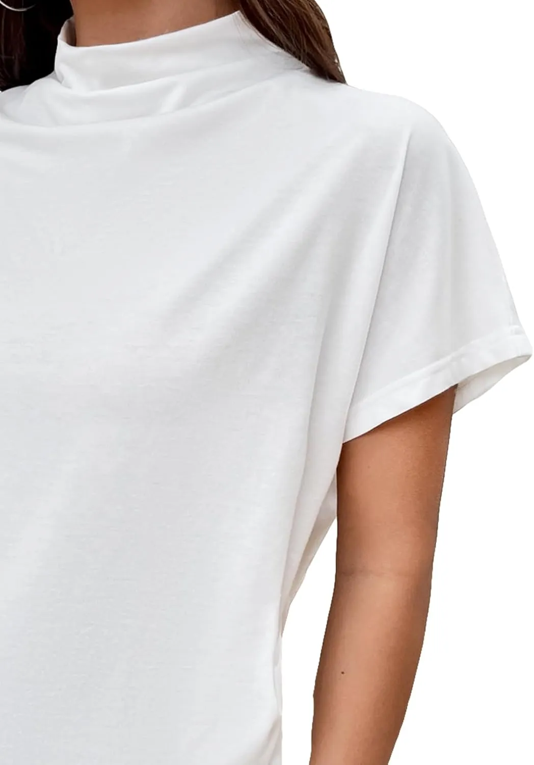 SweatyRocks Women's Short Sleeve Mock Neck T Shirts Summer Loose Fit Basic Tee Tops