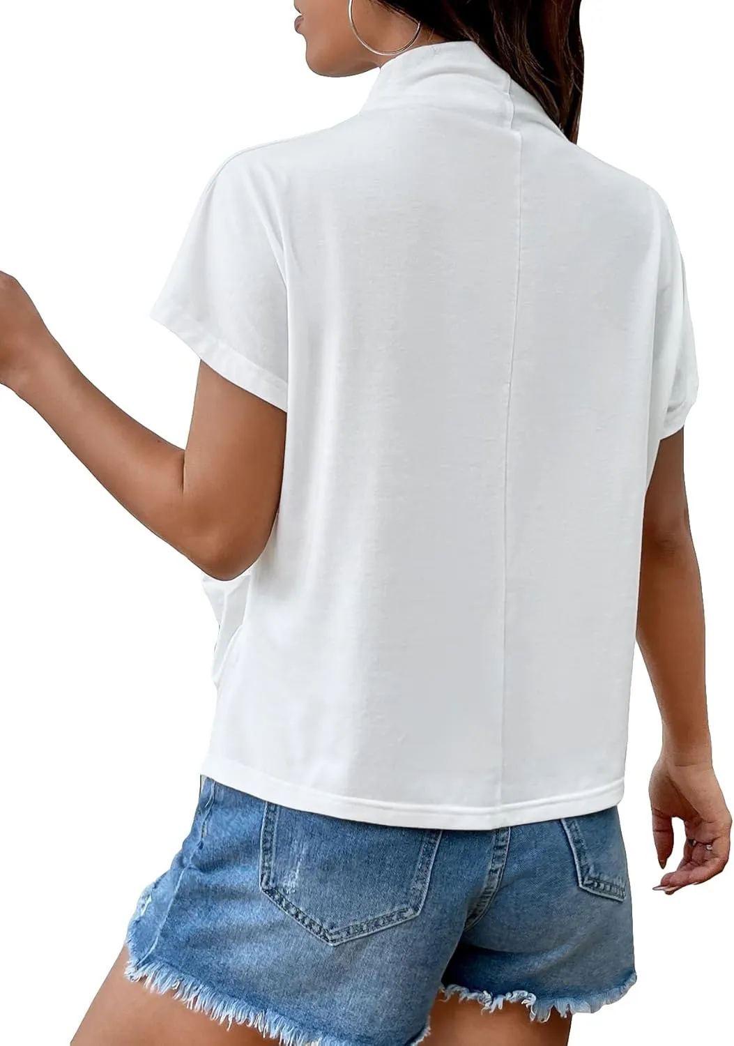 SweatyRocks Women's Short Sleeve Mock Neck T Shirts Summer Loose Fit Basic Tee Tops