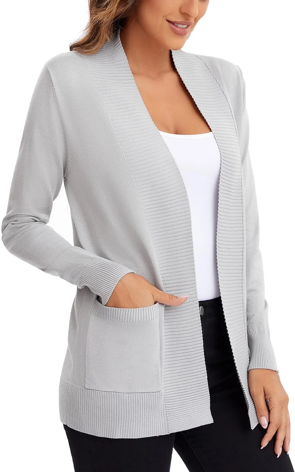Urban CoCo Women's Lightweight Open Front Knit Cardigan Sweater Long Sleeve with Pocket
