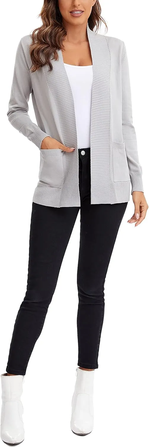 Urban CoCo Women's Lightweight Open Front Knit Cardigan Sweater Long Sleeve with Pocket
