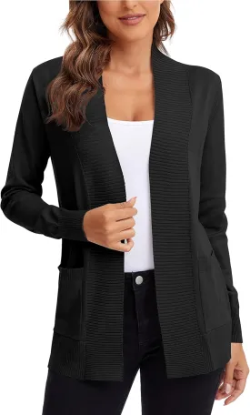 Urban CoCo Women's Lightweight Open Front Knit Cardigan Sweater Long Sleeve with Pocket